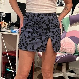 Cow print denim skirt